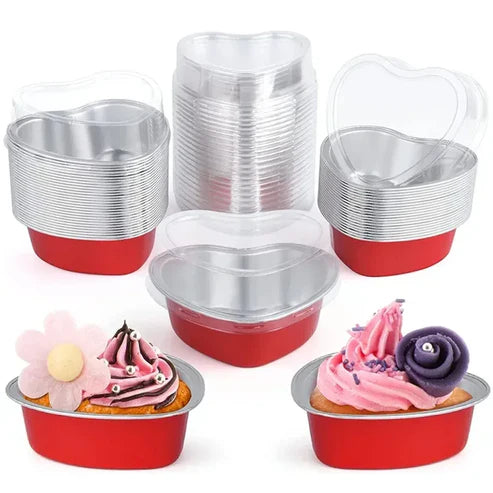 Foil Container red Heart with lid, Desert Container (10pcs/pkt)