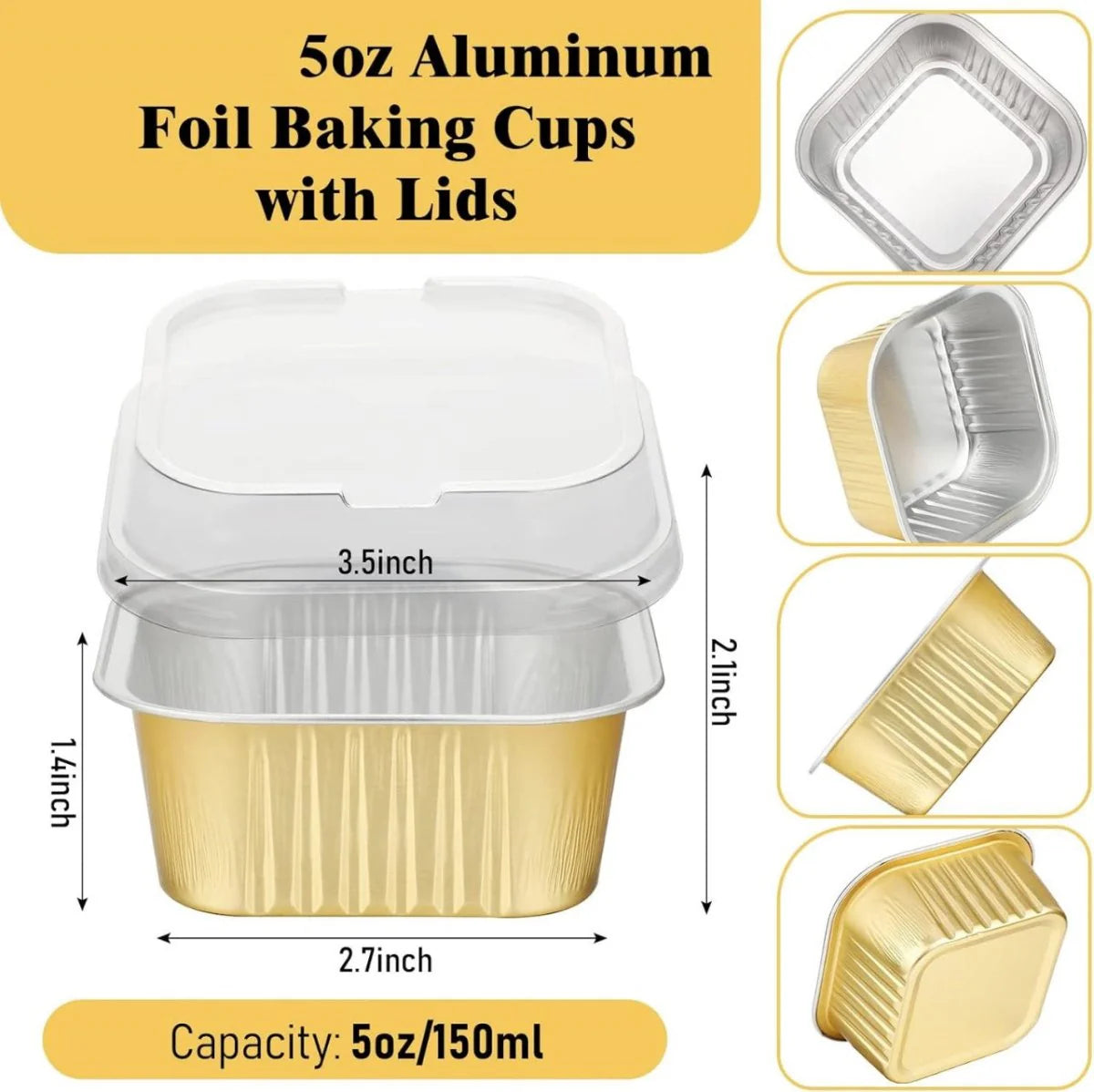 Foil container square with lid , Bake and Serve,Brownie container,Desert Container (10pcs/pkt)