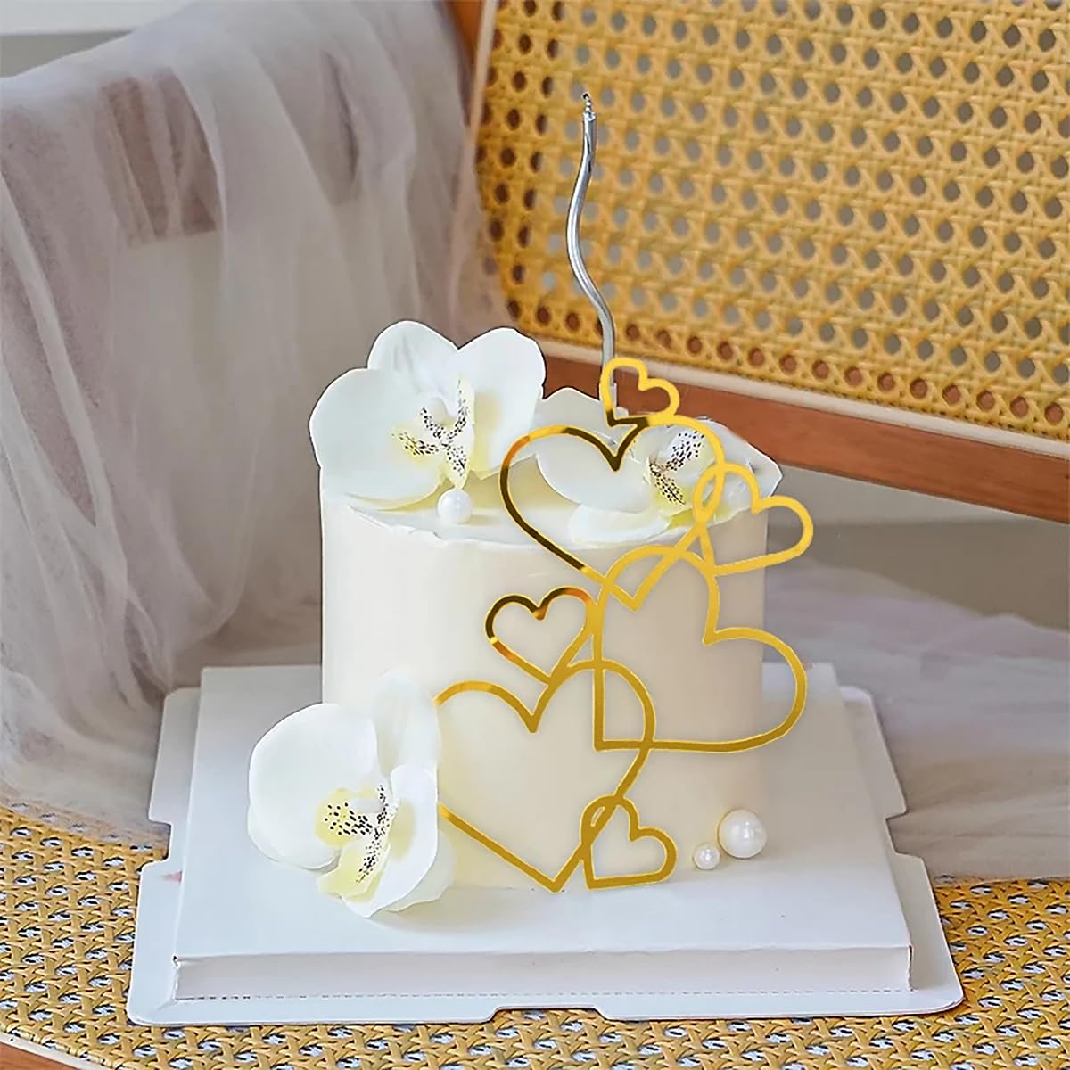 Acrylic Chain Heart Topper, Anniversary Cake Topper