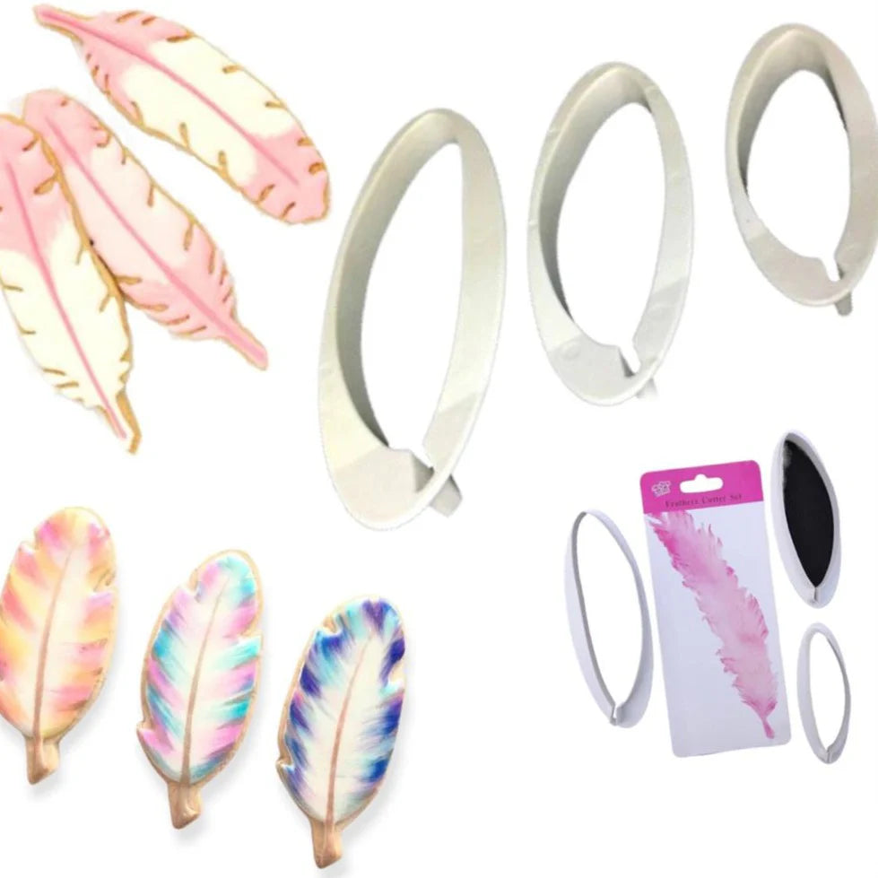 Feather cutter, Cookie cutter, Fondant Cutter set of 3