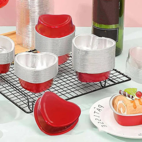 Foil Container red Heart with lid, Desert Container (10pcs/pkt)