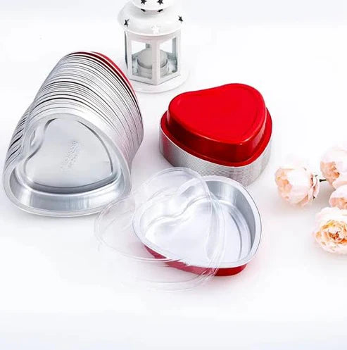 Foil Container red Heart with lid, Desert Container (10pcs/pkt)