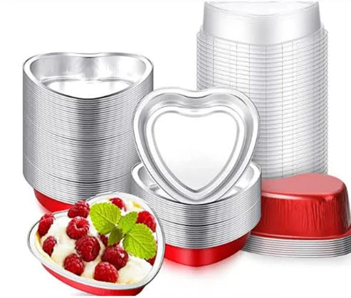 Foil Container red Heart with lid, Desert Container (10pcs/pkt)