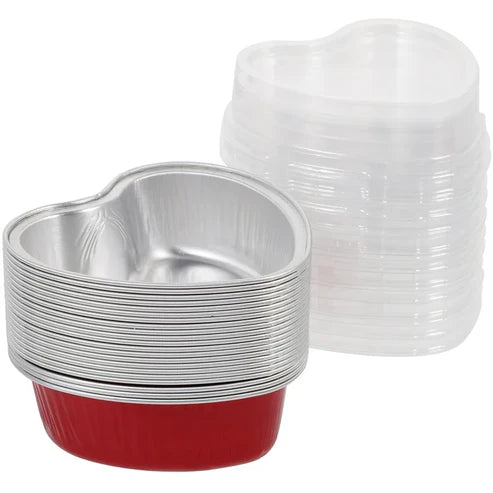 Foil Container red Heart with lid, Desert Container (10pcs/pkt)
