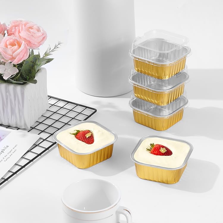 Foil container square with lid , Bake and Serve,Brownie container,Desert Container (10pcs/pkt)