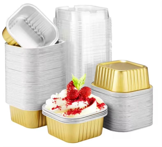 Foil container square with lid , Bake and Serve,Brownie container,Desert Container (10pcs/pkt)