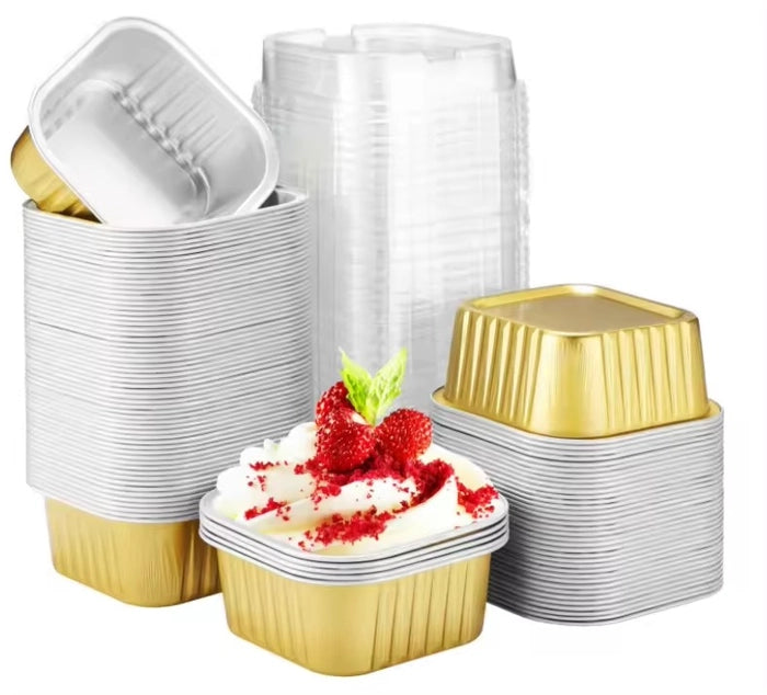 Foil container square with lid , Bake and Serve,Brownie container,Desert Container (10pcs/pkt)