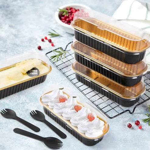 Foil Container Rectangle limo  with lid, Bake and serve ,Black and Gold Colour(10pcs/pkt)