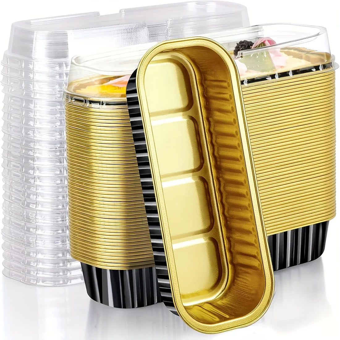 Foil Container Rectangle limo  with lid, Bake and serve ,Black and Gold Colour(10pcs/pkt)