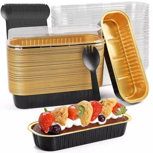 Foil Container Rectangle limo  with lid, Bake and serve ,Black and Gold Colour(10pcs/pkt)