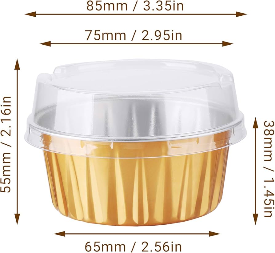 Round Foil Container golden with lid , Bake and serve , Lava Cups, desert Container (10pcs/pkt)